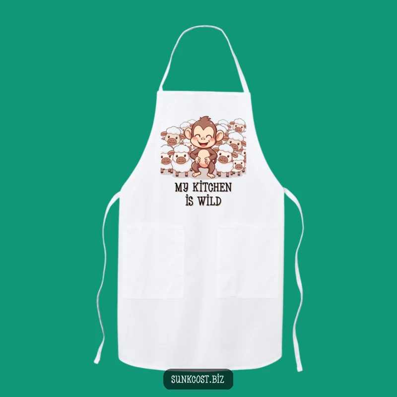 Funny Monkey Herding Sheep Apron: Kitchen Humor, Perfect Funny Gift for Cooks!