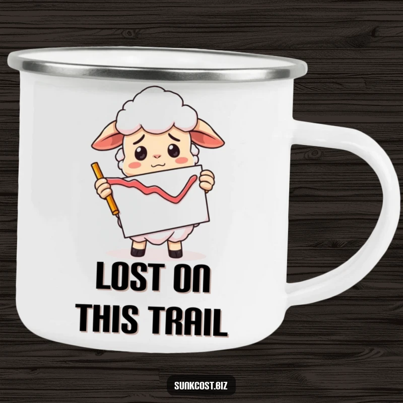 Funny confused sheep character holding a declining graph upside down, durable funny market gift.