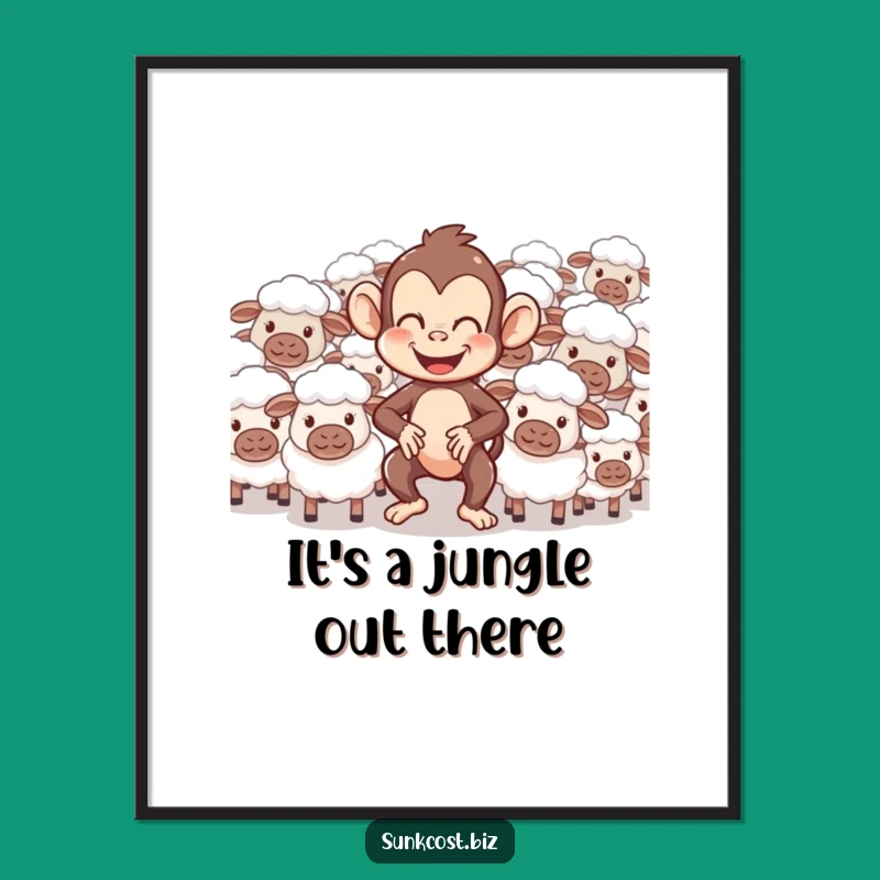 Funny Monkey Herding Sheep Poster: Quirky Wall Art, Amazing Funny Gift!