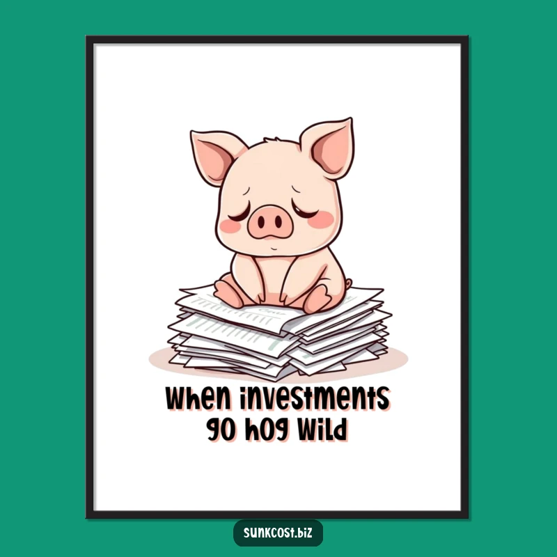 Funny Free Printable Wall Art: Sad Pig Investments - Financial Humor Downloadable Decor Gift
