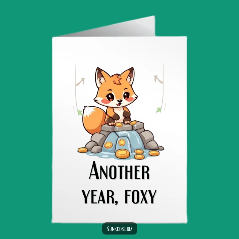 Free Printable Funny Birthday Card: Fox's Leaky Coin Dam - Humorous Downloadable Gift