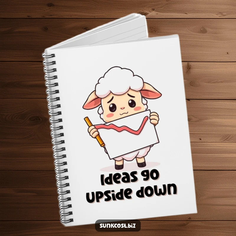 Funny confused sheep in a declining graph upside down, perfect funny gift for notes.