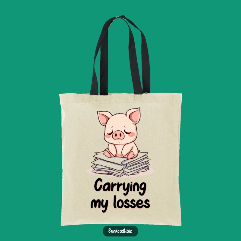 Funny Sad Pig Tote Bag: Investment Blues Chic, Market Humor Gift