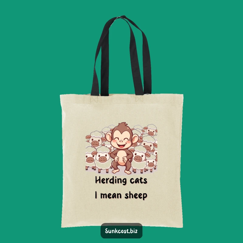 Funny Monkey Herding Sheep Tote Bag: Spacious & Silly, Your Perfect Funny Gift!